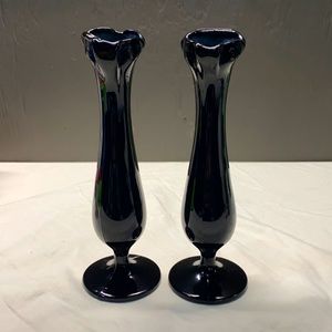 BLACK RUBY GLASS BUD VASES
